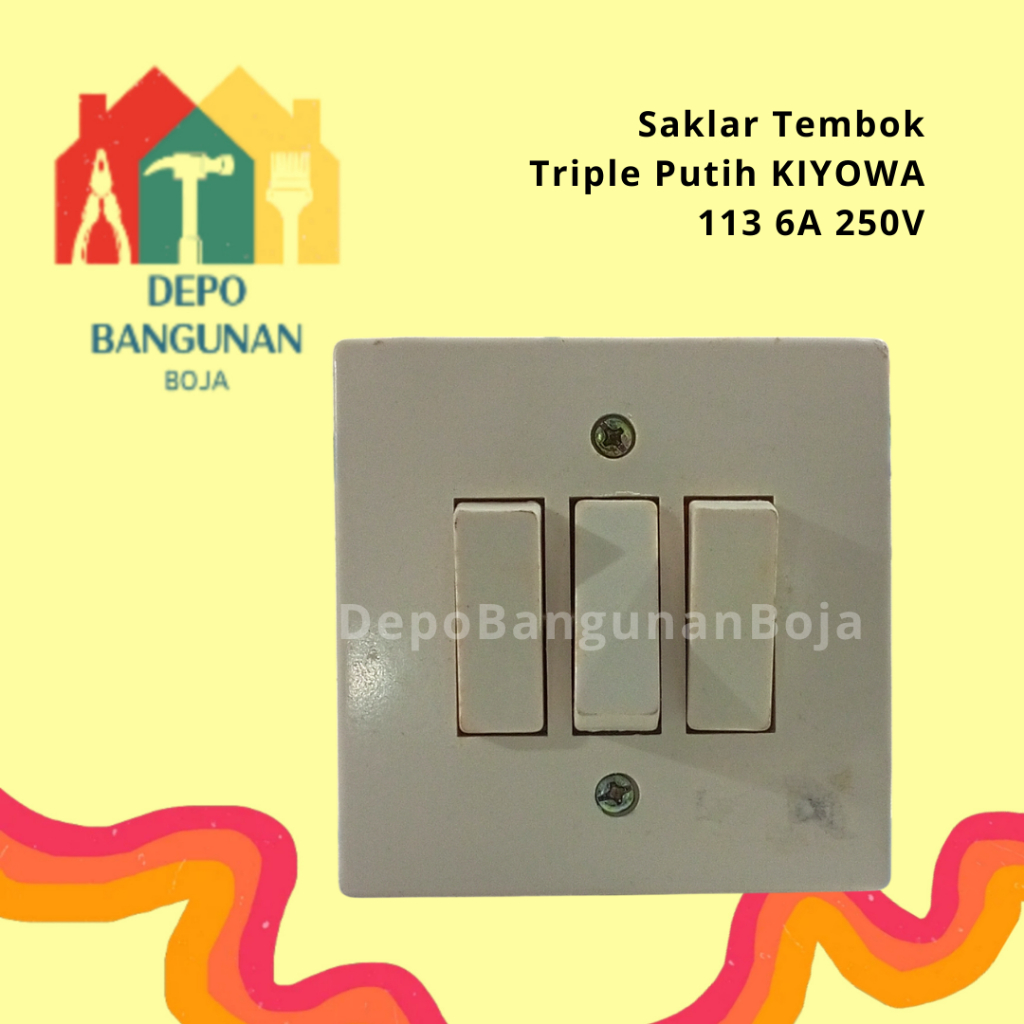 (30.16) Saklar Tembok Triple Putih KIYOWA 113 6A 250V / Saklar Lampu