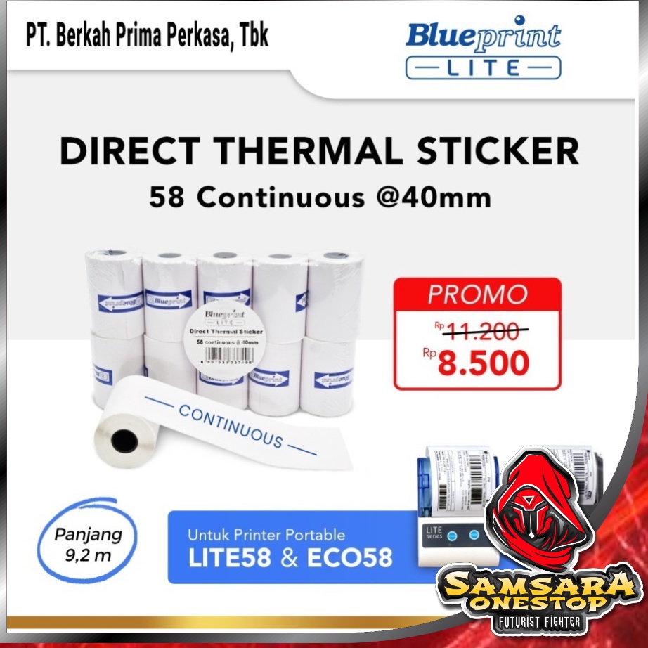 

PROMO AWAL TAHUN Kertas Thermal Sticker Label BLUEPRINT 58 mm Continuous 4mm 1roll
