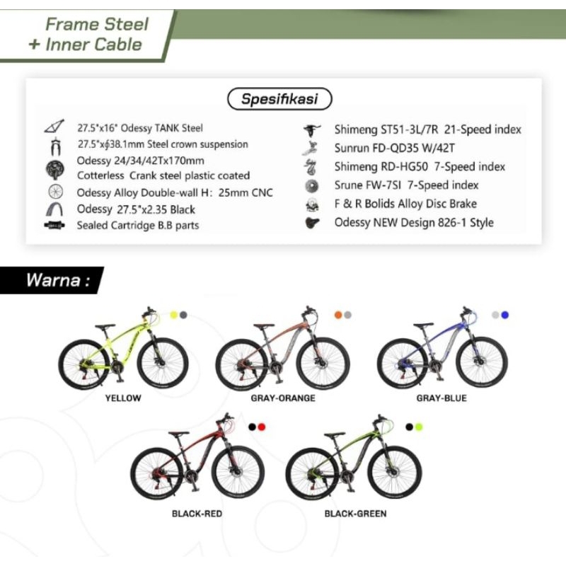Sepeda MTB 27.5 inc ODESSY 88 TANK  Sepeda Gunung