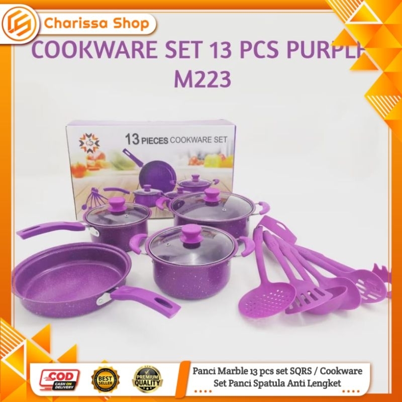 Panci Marble 13 pcs set SQRS / Cookware Set Panci Wajan Penggorengan Spatula Anti Lengket