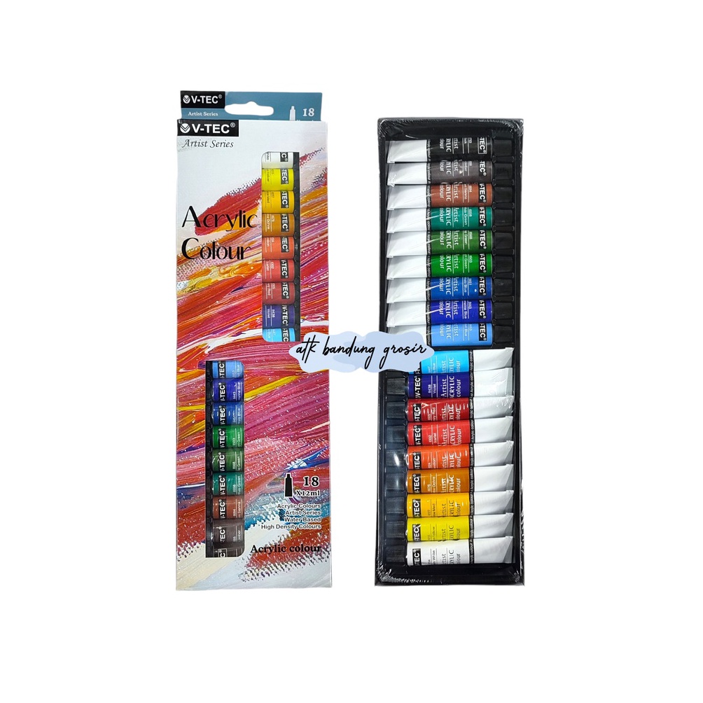 

KODE W55X Cat Akrilik VTEC VT818A Acrylic Colours 18 Warna x 12 ML Set