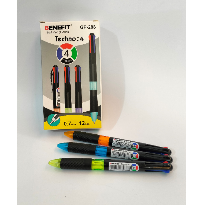 

1PCS Pulpen 4 Warna Benefit Gp-288 Techno / Ball Pen / Pena 0.7mm 4 Warna Benefit Gp-288 Techno