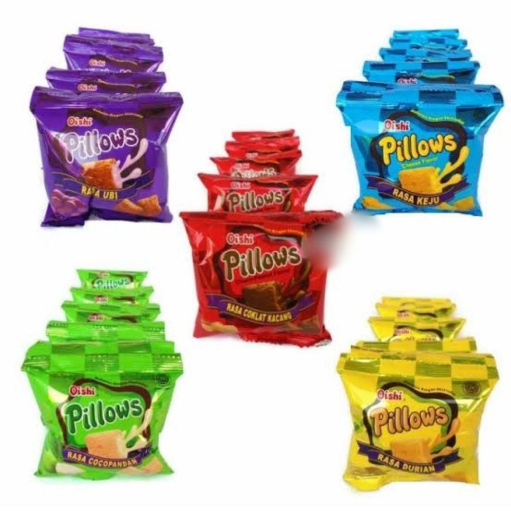 

OISHI PILLOWS 6gr VARIAN RASA COKELAT UBI STRAWBERRY KEJU DURIAN COKLAT KACANG COCOPANDAN - UBI