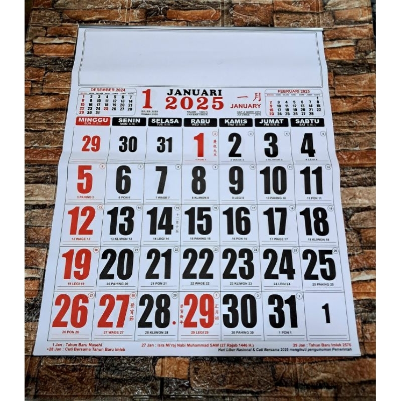 

KALENDER JUMBO HITAM [ 2025 ] 70gr MJ