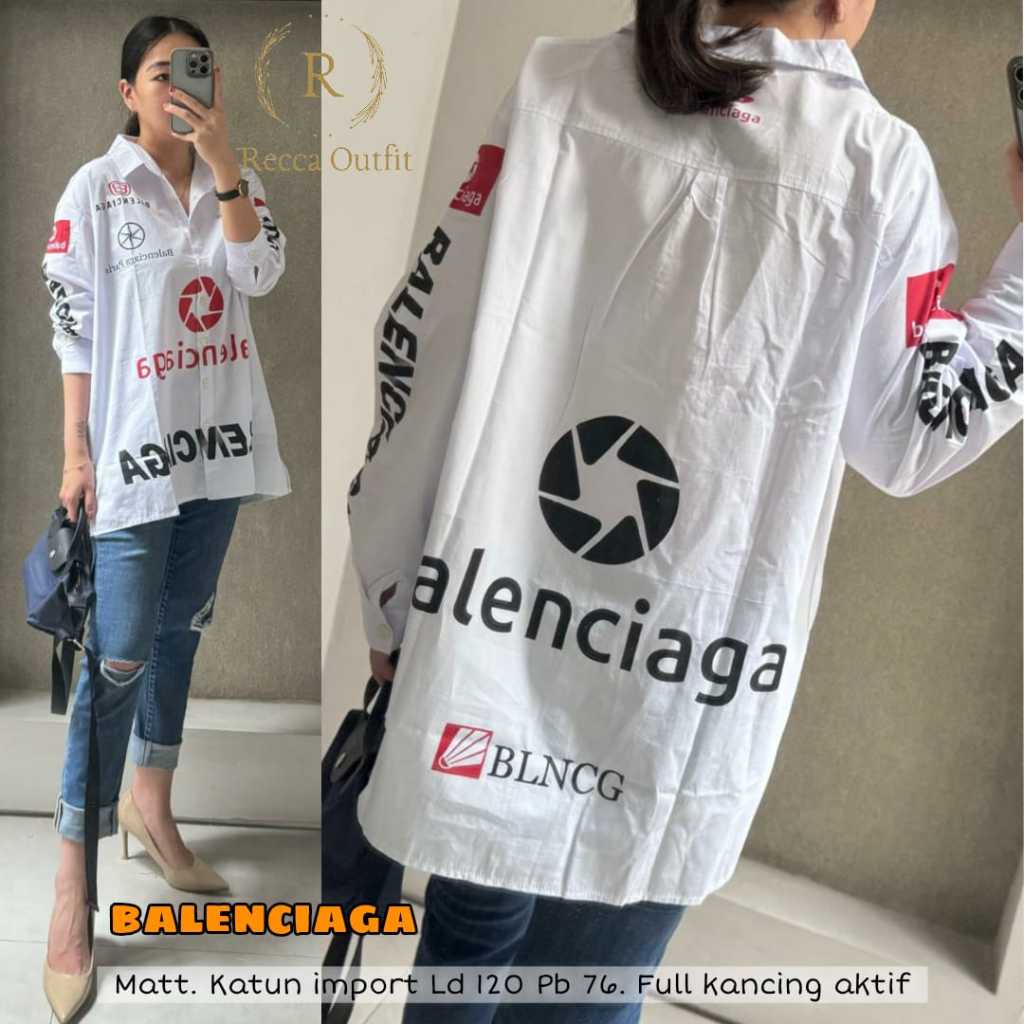 Baju Atasan Blouse Kemeja Wanita Bigsize LD 120 Balenciaga Jumbo Motif Kekinian