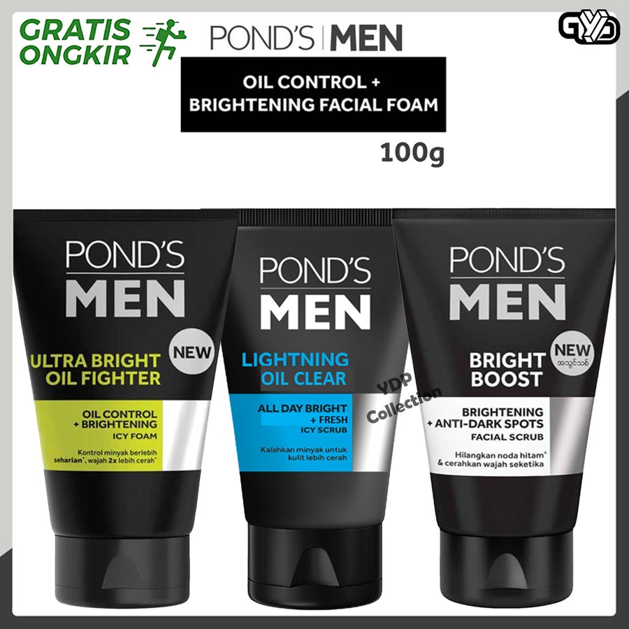 Sabun Muka Ponds Men Ultra Bright Light Oil Fighter and Boost Facial Foam 100 Gr