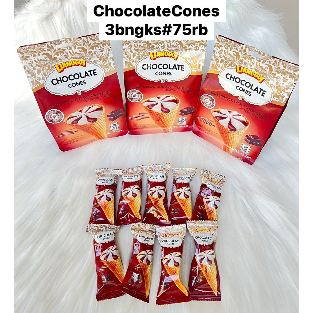

Lianggui Chocolate Cones Flavour Wafer Roll Biskuit Cokelat Bentuk Ice Cream 108g Halal