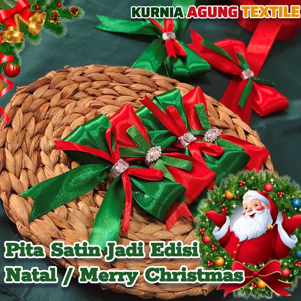 

Pita Hampers / Pita Kado / Pita Parcel Edisi Merry Christmas Pita Satin Jadi Siap Pakai Free Kawat Pengait