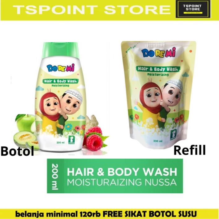 Doremi Hair and Body Wash Moisturizing Refill Dan Botol 200 ml Karakter Nusa Rara sabun shampo