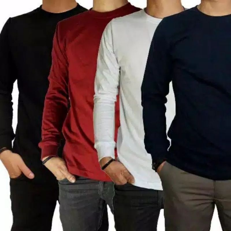 Kaos Polos Lengan Panjang Pria Wanita Katun Combed 3s Ujung Lengan Pakai Rib Karet