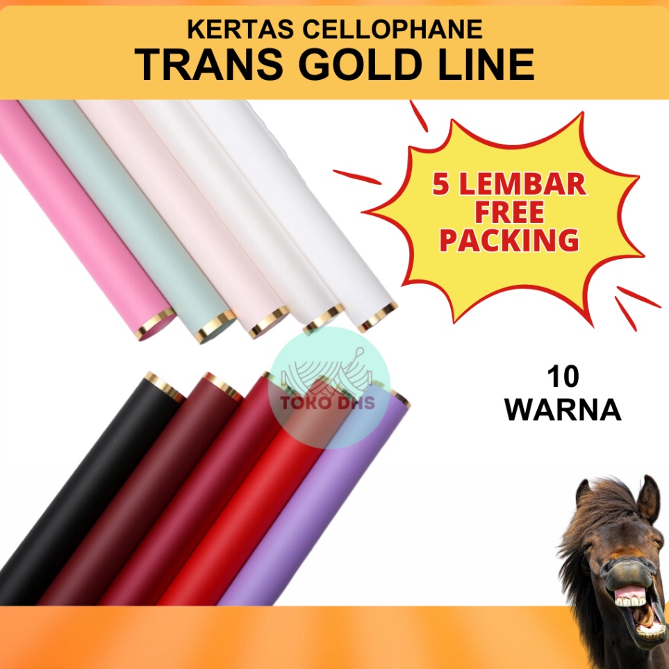 

Ready Terkeren 5 LEMBAR Flower Wrapping TRANSPARAN GOLD LINE Cellophane Kertas Buket Bunga