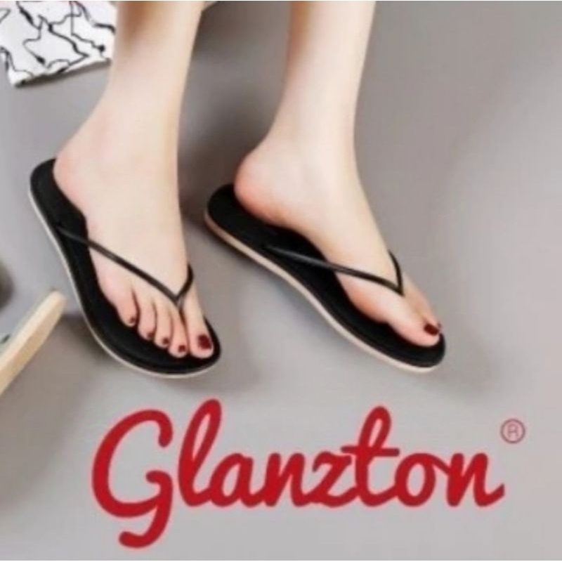 GLANZTON Sandal Jepit Karet Jelly Cewek Wanita Perempuan Tali Tipis Hitam Doff