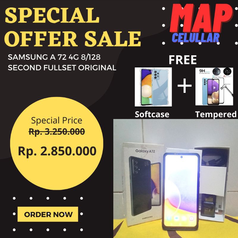 Samsung A72 8/128 GB Second Full Set Original Berkualitas