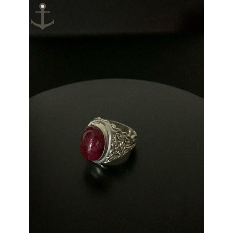 Cincin perak pria silver ring 925 asli dengan batu natural ruby 16,84 bersertifikat laboratorium (ba