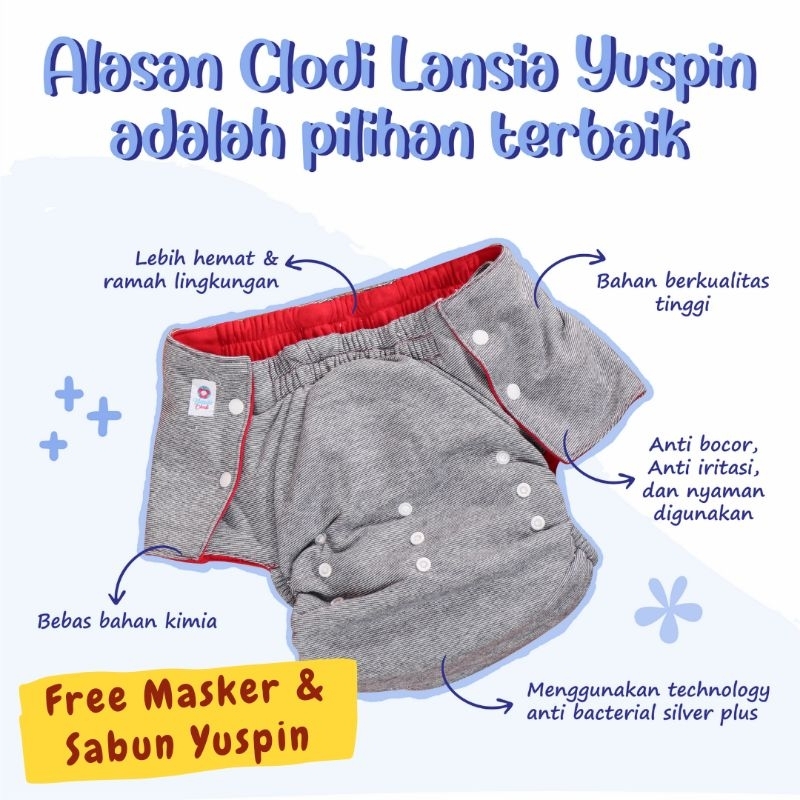 ISI 3 PCS | PAKET HEMAT CLODI LANSIA YUSPIN | Clodi Manula | Popok Kain Dewasa Bahan Anti Bacteria S