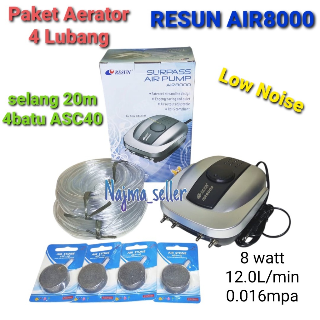 NAJMASELLER - Paket Aerator 4 Lubang RESUN AIR8000. Paket Aerator Fullset lengkap tinggal pasang.