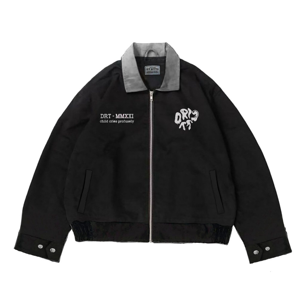 DRITTORONZIO Work Jaket Boxy  Jacket Crop Liscio unisexHitam