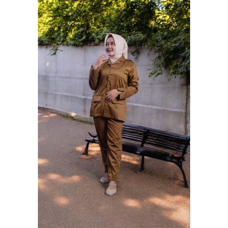 Setelan baju PDH khaki Tua 2024/ PNS Wanita Khaki tua | seragam dinas Baju GURU