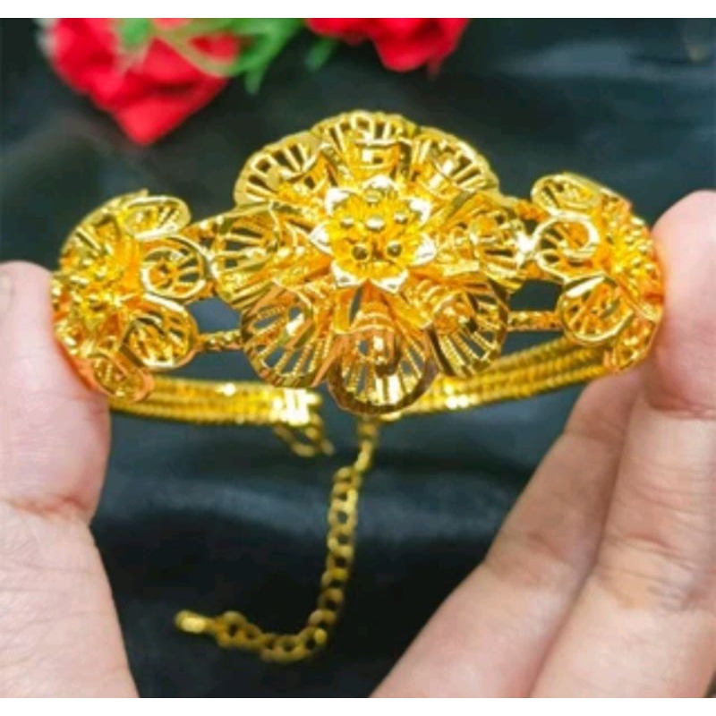 GELANG BANGLE BUNGA KENDARI DUBAI TERBARU LAPIS EMAS 24K