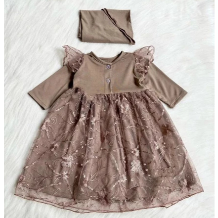 Shahia baju muslim anak Gamis Bayi Set Hijab Gamis Muslim/Gaun Brokat Mutiara Set