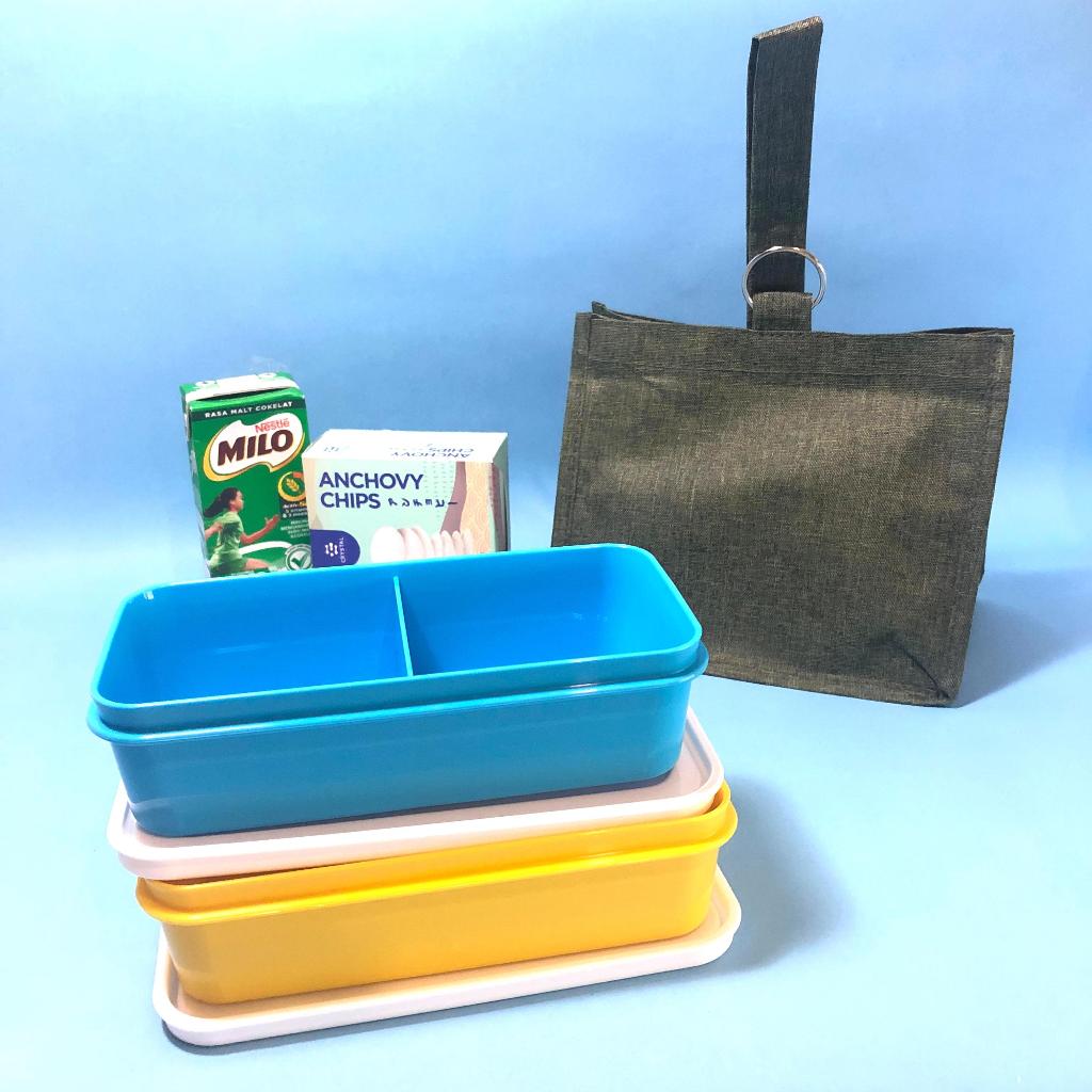 kubox kotak makan anti tumpah 2 sekat /lunch box set tempat bekal makan tas bekal set