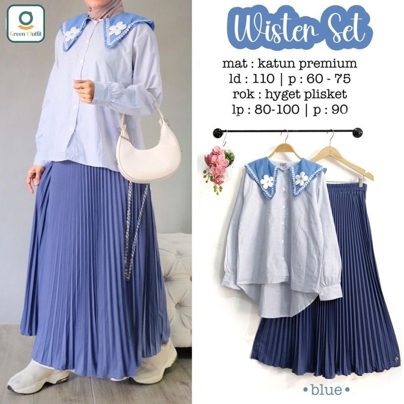 Winter Set // One Set Atasan Wanita Kerah Motif Bunga dan Rok Plisket