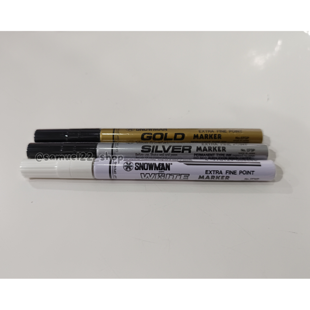 Spidol Snowman Permanent Paint Marker Extra Fine Kecil Silver / Gold / White Putih