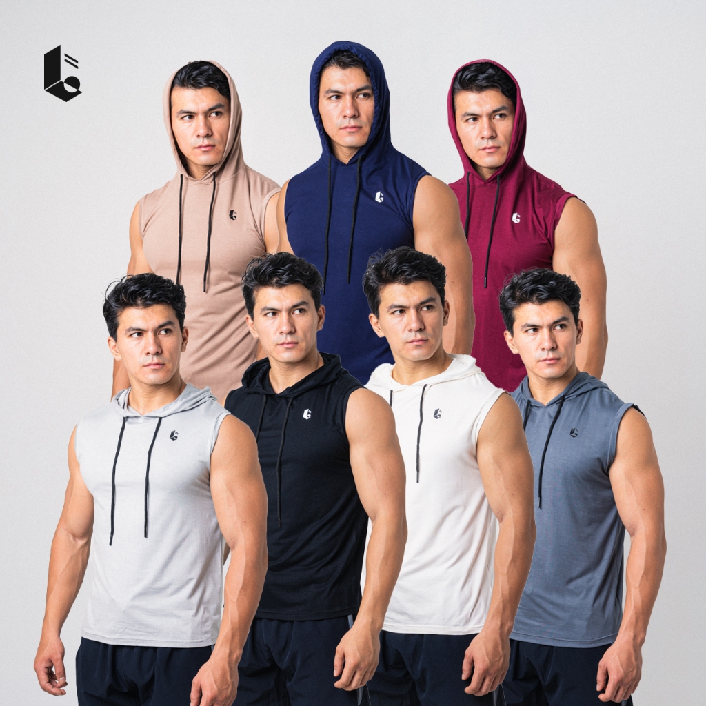 Hoodie Singlet Pria Tanpa Lengan Sleeveless Tank Top Kaos Sweater Polos Olahraga Casual Gym Fitness