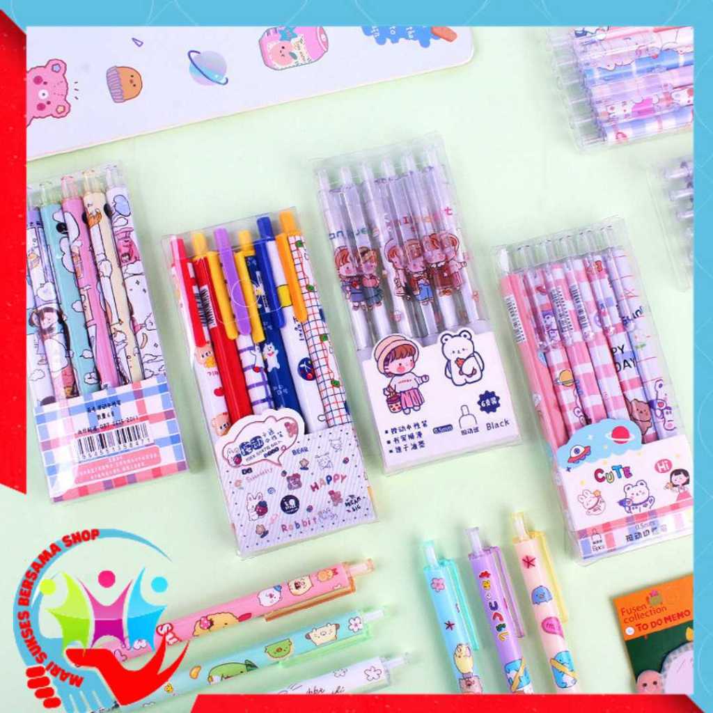 

MSBS Pulpen Gel 0.5mm 6Pcs Pen Bolpoin Tinta Gel Cair Model Cetekan Isi 6 Pcs Pena Aesthetic