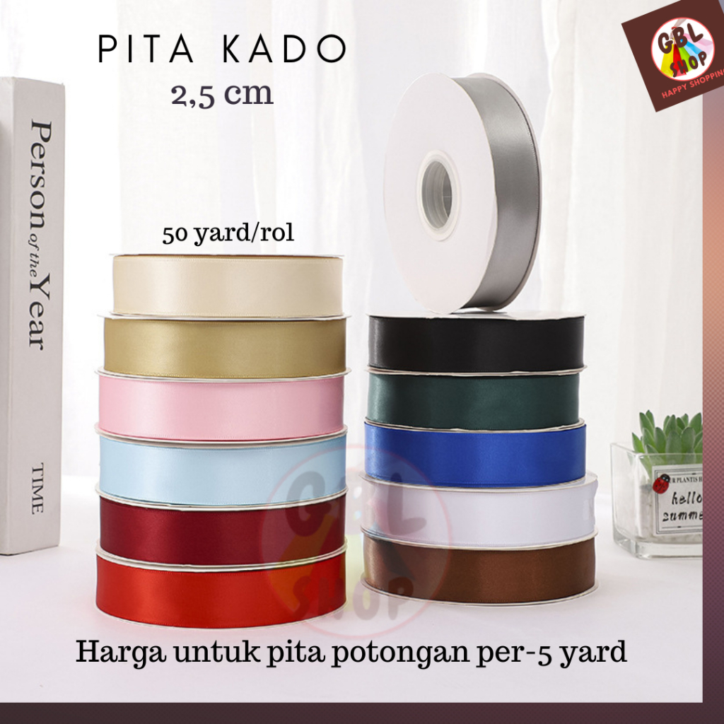 

Pita Kado Hampers Parcle Pita Satin Polos lebar 2,5 cm ( 5 yard )