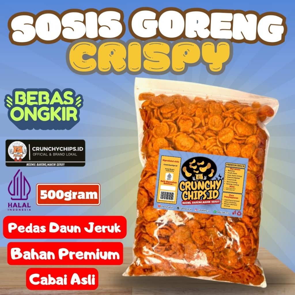 

CRUNCHY Sosis Goreng Sosreng 500gr Viral Pedas Daun Jeruk Nikmat Bumbu Cikruh Spesial Melimpah Ruah