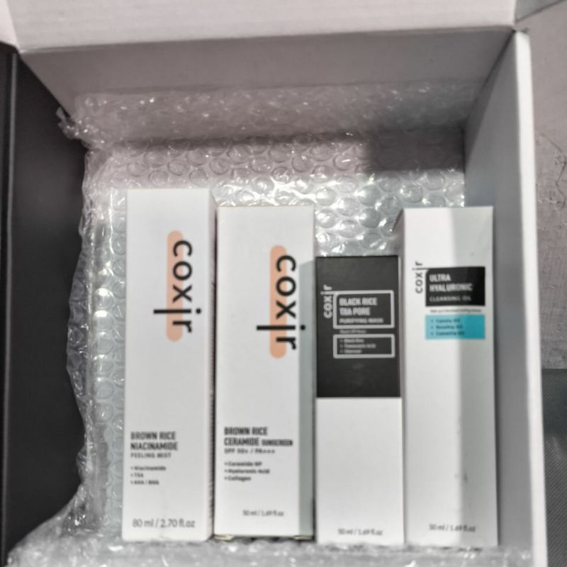 NEW COXIR PEELING MIST/ SUNSCREEN/ BLACK RICE PORE MASK/ ULTRA HYALURONIC CLEANSING OIL