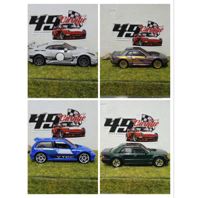 HOT WHEELS UNSPUN 2024 NISSAN R35 LBWK•CIVIC EF•MERCEDES BENZ•SILVIA S13•GODZILLA ABU•GODZILLA PUTIH