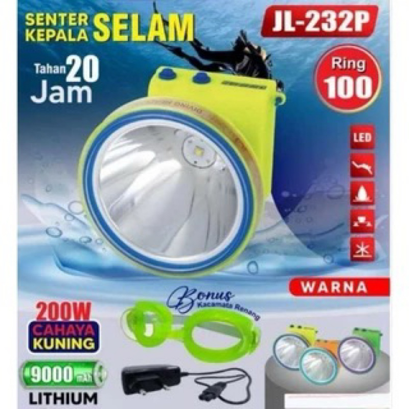 SENTER KEPALA SELAM WATERPROOF JINLONG JL-232 TAHAN AIR DIVING HEADLAMP LED PREMIUM ORIGINAL 250