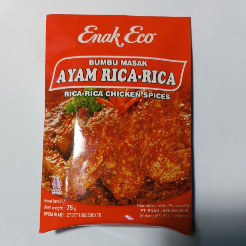 

Enak Eco" Bumbu Masak AYAM RICA-RICA, berat bersih 75gram