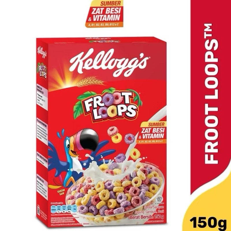 

Kellogg’s Froot Loops Rainbow Cereal | Sereal Warna Warni Kellogs Fruit Loops Bulat Warna Warni 150gr Box