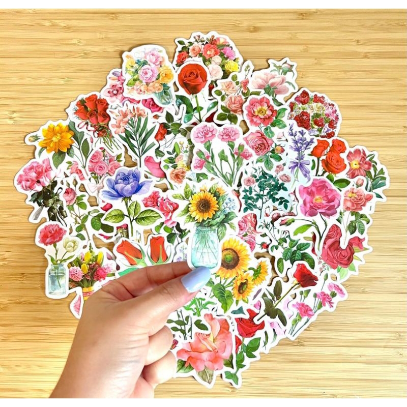 

50PCS+ STICKER BUNGA AESTHETIC | FLOWERS STICKER | BUNGA BERMACAM-MACAM STICKER