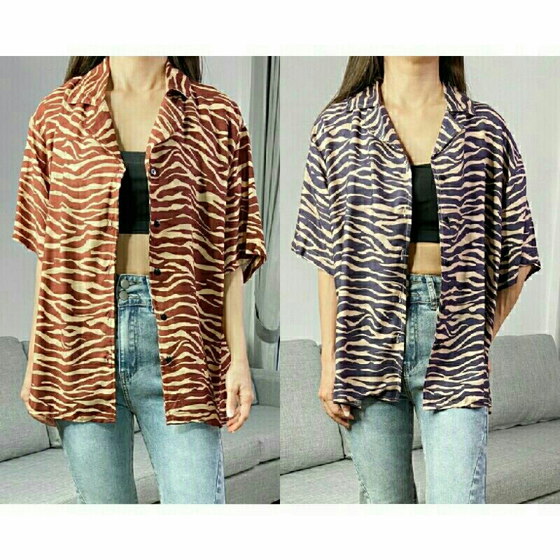 Busana.88-Fashion Wanita Kemeja Rayon Zebra Shirt.