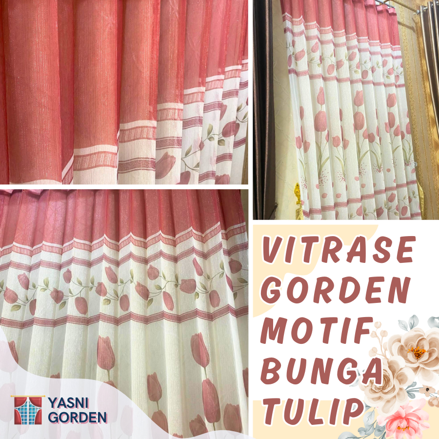 VITRASE GORDEN BLACKOUT ORIGINAL PREMIUM MOTIF BUNGA TULIP CANTIK - MERAH MUDA