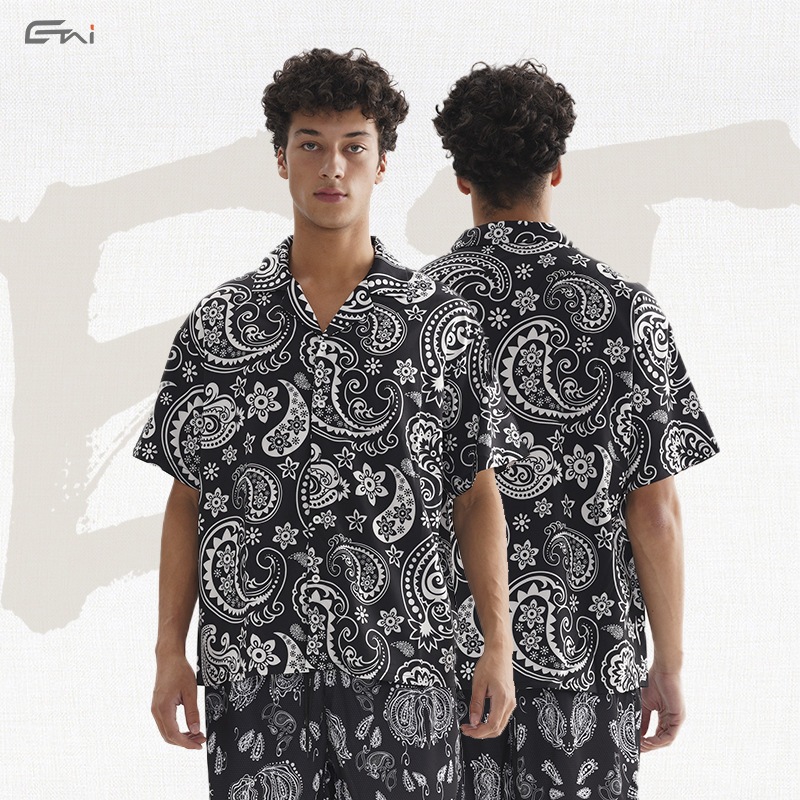 Kemeja bermotif longgar jalanan kemeja kaos pria bermotif paisley#28