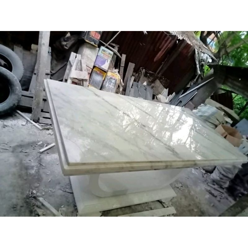 6 kursi makan mewah meja 150cm top hpl marmer putih