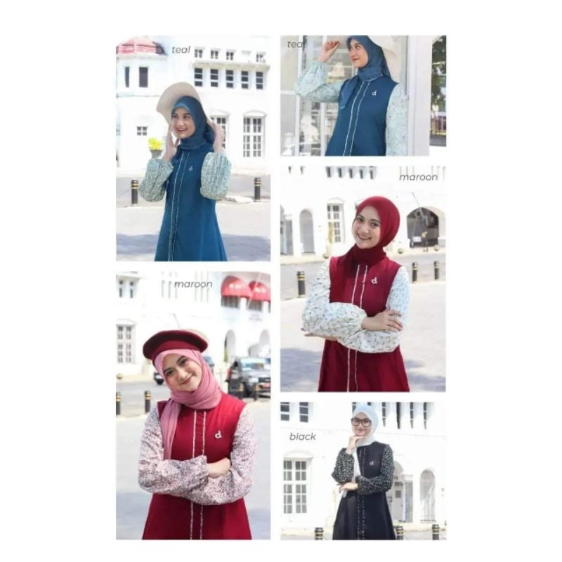 Gamis Kekinian Dannis A240301 / Gamis Dewasa Maroon - Teal - Black Dv
