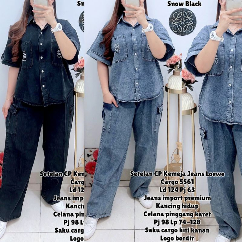 Setelan 5561 Setelan CP Kemeja Jeans Loewe Cargo Jeans Tebal Import - GF