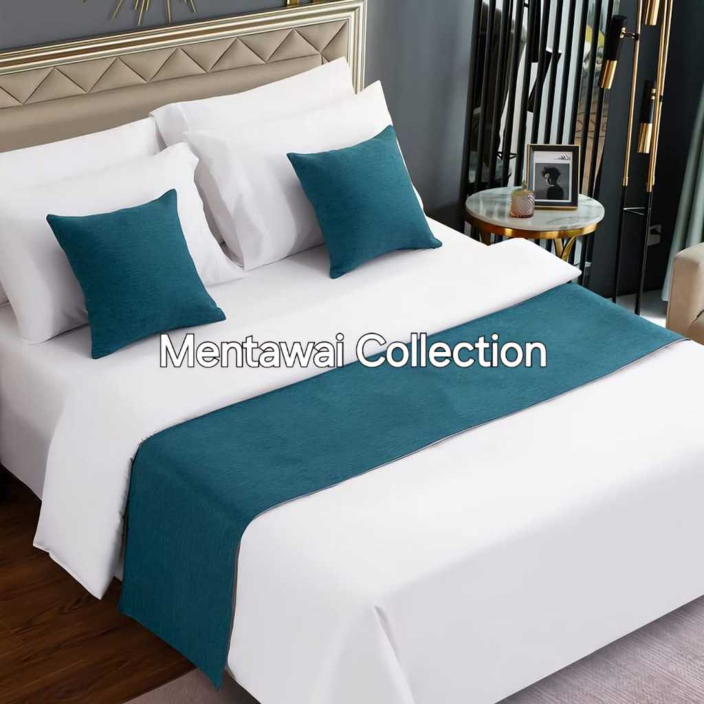 Bed runner Selendang Kasur Hotel Bahan Suede Premium Warna Biru Tosca Polos Mewah Bisa Custom Ukuran