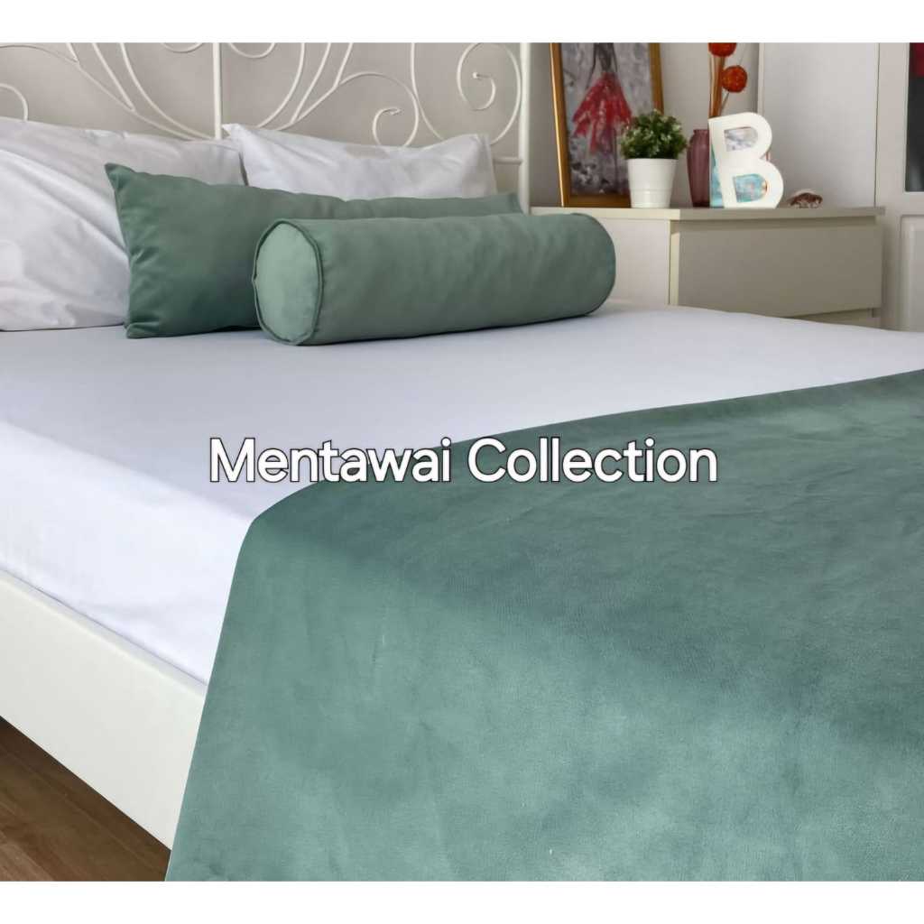 Bed runner Selendang Kasur Hotel Bahan Suede Premium Warna Sage Bisa Custom Ukuran