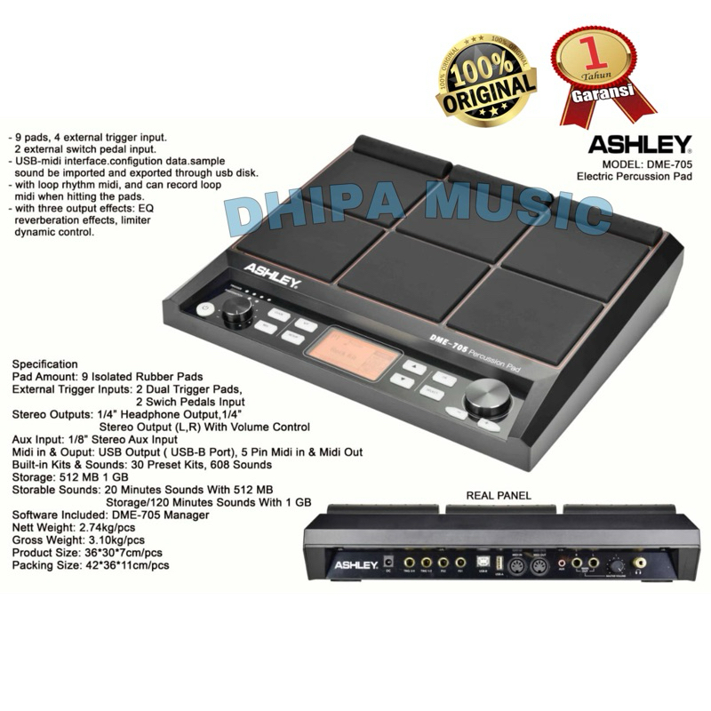 DRUM PAD ASHLEY DME705 DME-705 DME 705 ORIGINAL ASHLEY GARANSI RESMI