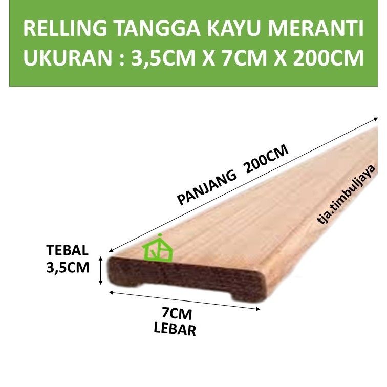 Relling Pegangan Tangga Kayu Meranti Minimalis ukuran 3.5 x 7 x 400cm