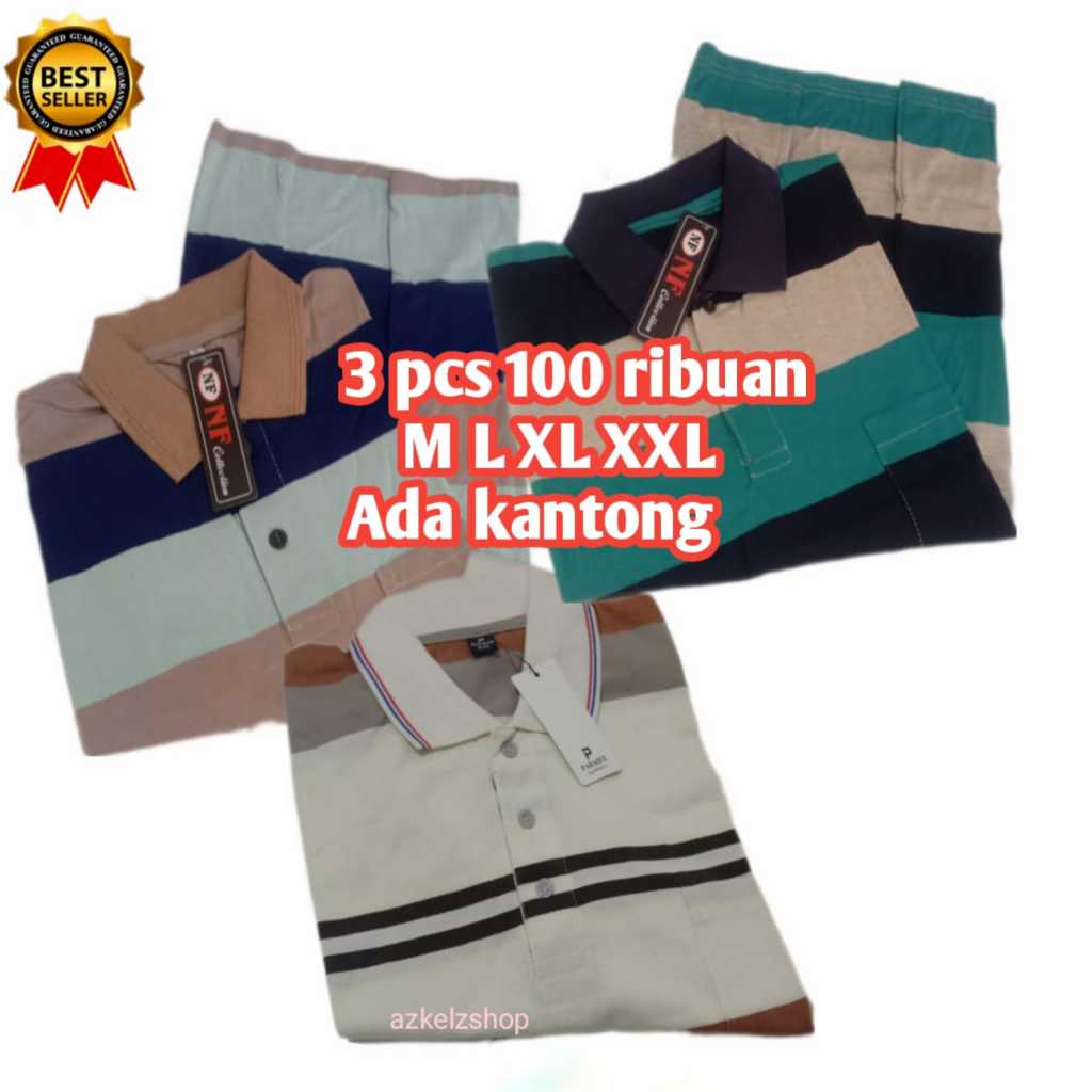 3pcs 100 ribuan kaos kerah salur pria terbaru