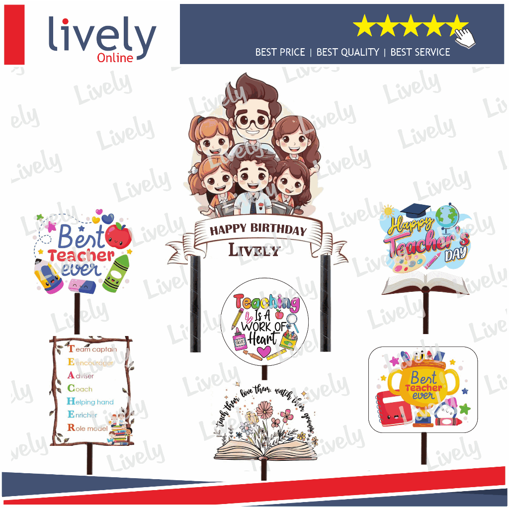 CUSTOM NAMA HIASAN KUE ULANG TAHUN HARI GURU TEACHER DAY CAKE TOPPER KARAKTER HAPPY BIRTHDAY