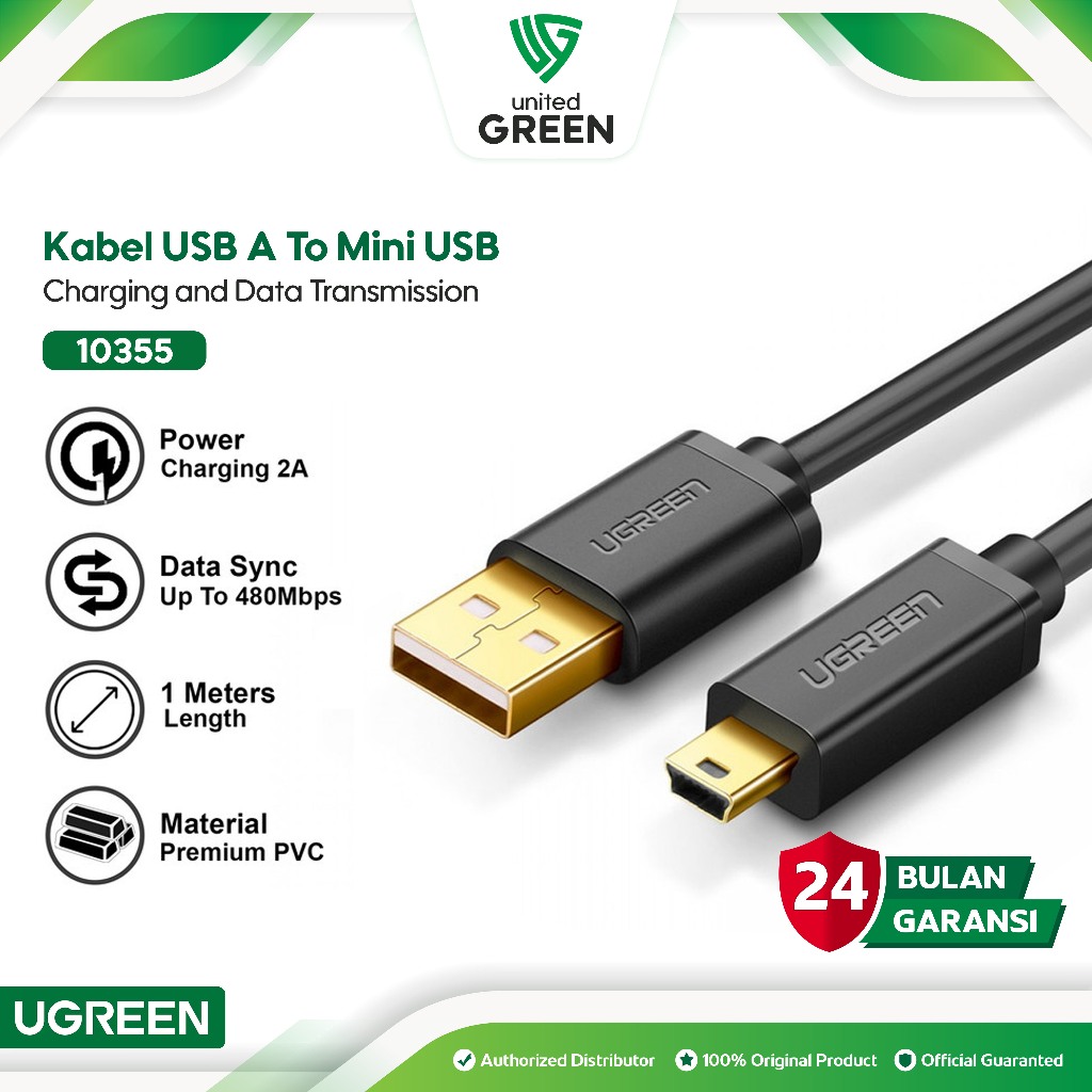 UGREEN Kabel Data Mini USB 5 Pin to USB 2.0 for Harddisk 1 Meter 2 A 10355